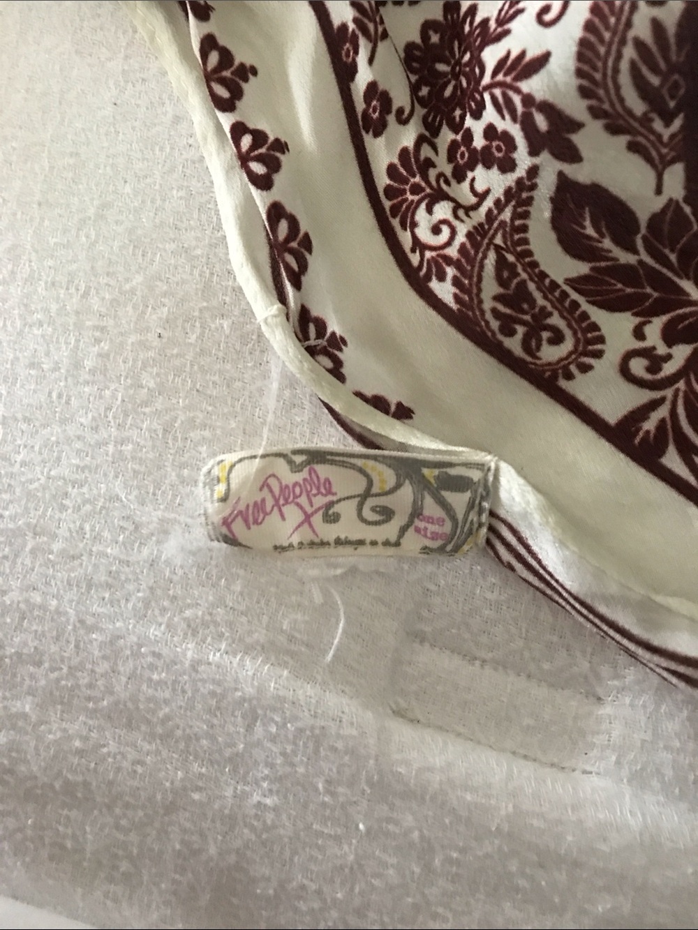 Free People Cream and Burgundy Paisley Border Scarf - Picture 2 of 3